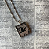 1 Birds and full moon, vintage illustrations up-cycled to soldered glass pendant