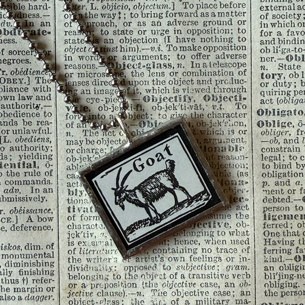 GOAT, vintage illustration, upcycled to soldered glass pendant