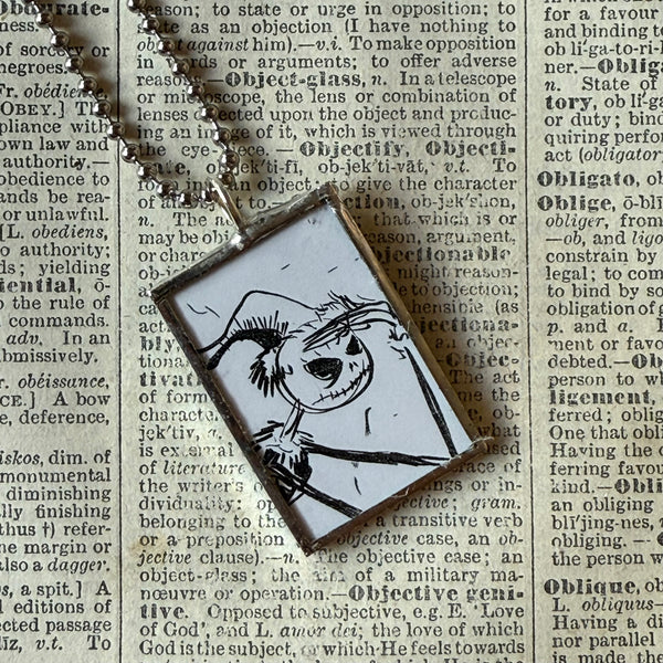 Nightmare before Christmas, Jack Skellington, Zero, original illustrations from vintage book, up-cycled to soldered glass pendant