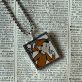 Elf, Gnome, Brownie, vintage children's book illustration up-cycled to soldered glass pendant