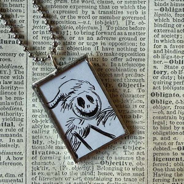 Nightmare before Christmas, Jack Skellington, Zero, original illustrations from vintage book, up-cycled to soldered glass pendant