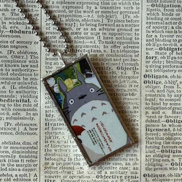 My Neighbor Totoro, Miyazaki animation stills / movie poster up-cycled to soldered glass pendant