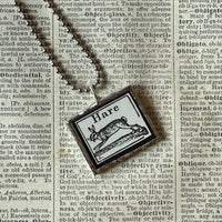 Hare rabbit, vintage illustration, upcycled to soldered glass pendant