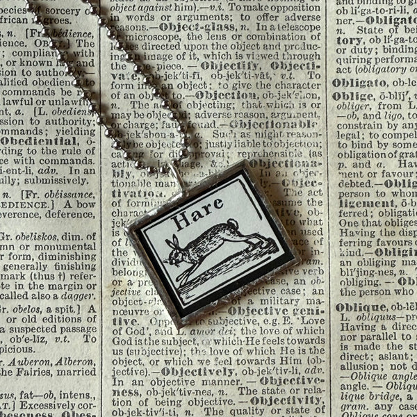 Hare rabbit, vintage illustration, upcycled to soldered glass pendant