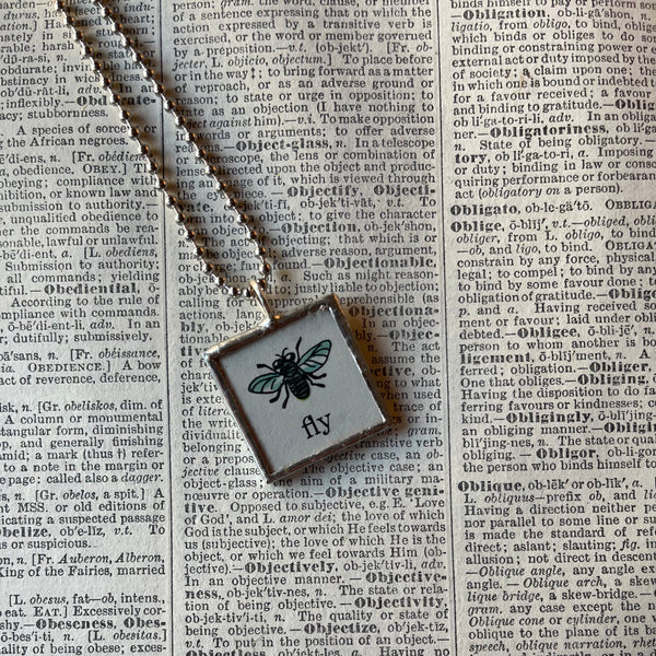 1 Housefly, ant, vintage Richard Scarry children's book illustration up-cycled to soldered glass pendant