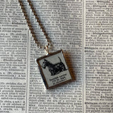 Scottish terrier, scotty dog, vintage 1930s dictionary illustration, up-cycled to hand-soldered glass pendant