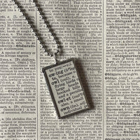 Owl, vintage dictionary illustration upcycled to soldered glass pendant