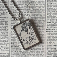 Winnie the Pooh, Piglet, book, up-cycled to hand-soldered glass pendant