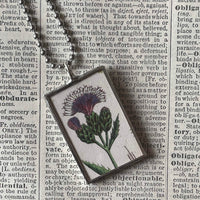 Thistle, flowers, vintage illustrations up-cycled to soldered glass pendant