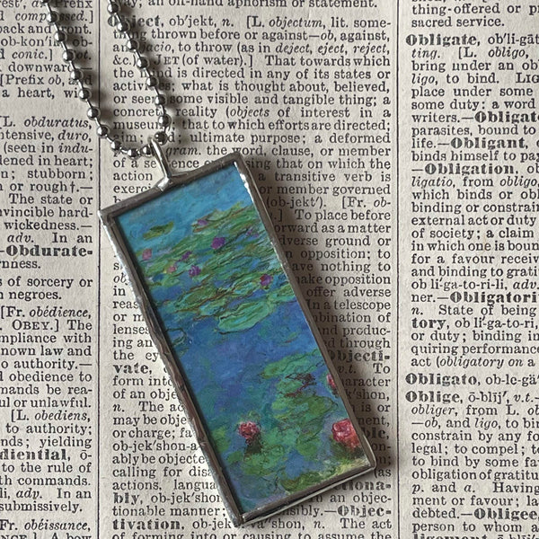 Claude Monet, Waterlilies, upcycled to soldered glass pendant 