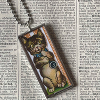 Cat, kitten, kitty, vintage die cut ephemera, up-cycled to soldered glass pendant