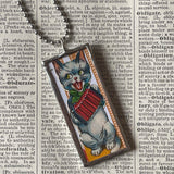 Cat, kitten, kitty, vintage die cut ephemera, up-cycled to soldered glass pendant