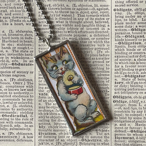 Cat, kitten, kitty, vintage die cut ephemera, up-cycled to soldered glass pendant (Copy)