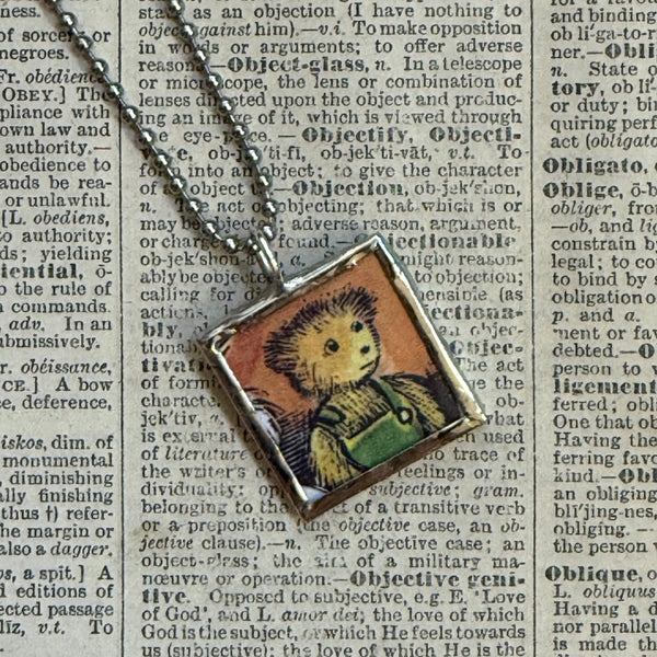 Corduroy, vintage children's book illustrations, up-cycled to soldered glass pendant