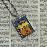 The Lorax, original illustrations from vintage book, up-cycled to soldered glass pendant