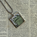 Frog and Toad, vintage children's book illustrations, up-cycled to soldered glass pendant