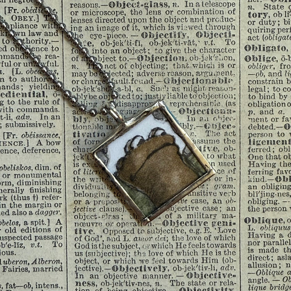 Frog and Toad, vintage children's book illustrations, up-cycled to soldered glass pendant