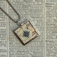 Zion National Park, vintage map, hand-soldered glass pendant