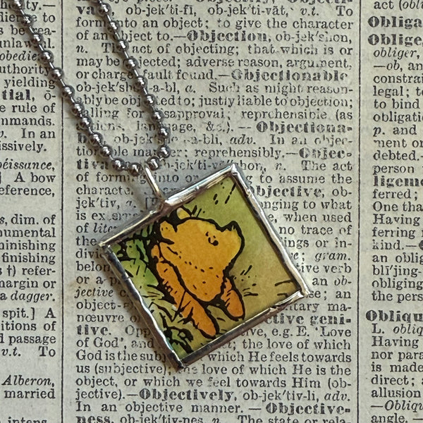 Winnie the Pooh childrens' book illustrations up-cycled to hand-soldered glass pendant