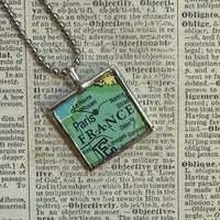 Paris France, vintage map, hand-soldered glass pendant