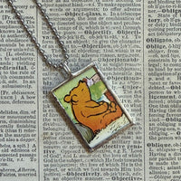 Winnie the Pooh childrens' book illustrations up-cycled to hand-soldered glass pendant