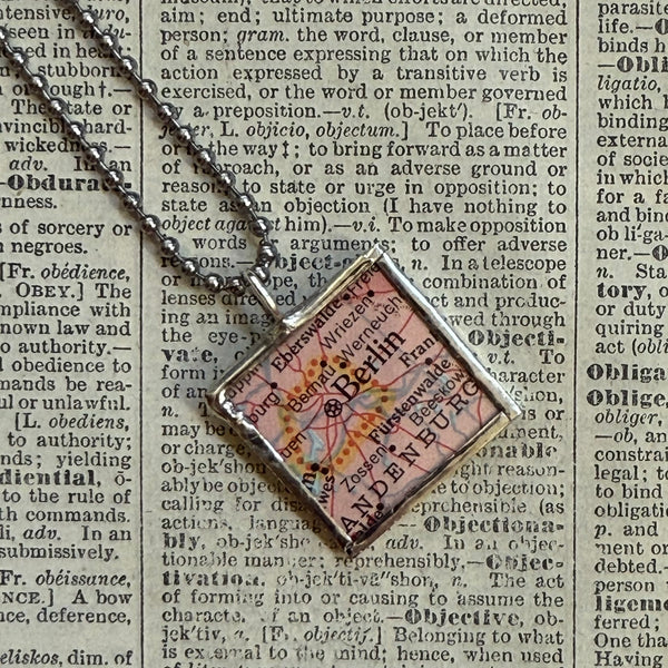 Berlin, vintage map, hand-soldered glass pendant