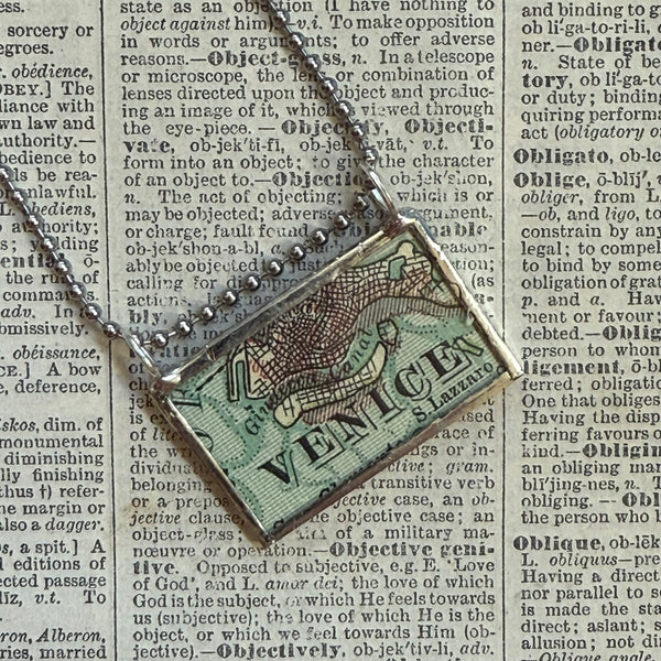 Venice, vintage map, hand-soldered glass pendant