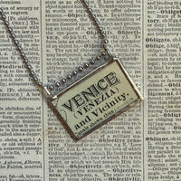 Venice, vintage map, hand-soldered glass pendant