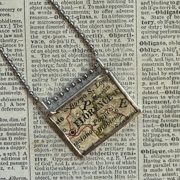 Florence, vintage map, hand-soldered glass pendant