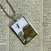 Frog and Toad, vintage children's book illustrations, up-cycled to soldered glass pendant