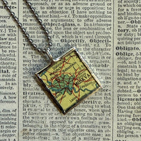 Moscow, vintage map, hand-soldered glass pendant