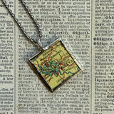 Moscow, vintage map, hand-soldered glass pendant