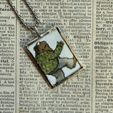 Frog and Toad, vintage children's book illustrations, up-cycled to soldered glass pendant