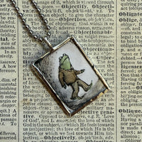Frog and Toad, vintage children's book illustrations, up-cycled to soldered glass pendant