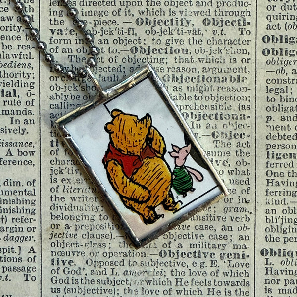 Winnie the Pooh childrens' book illustrations up-cycled to hand-soldered glass pendant