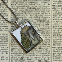 Frog and Toad, vintage children's book illustrations, up-cycled to soldered glass pendant