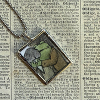 Frog and Toad, vintage children's book illustrations, up-cycled to soldered glass pendant