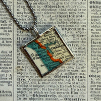 San Francisco Oakland, vintage map, hand-soldered glass pendant
