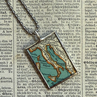 Italy vintage map, hand-soldered glass pendant