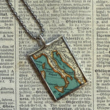 Italy vintage map, hand-soldered glass pendant