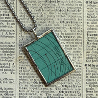 Italy vintage map, hand-soldered glass pendant