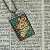 Ireland vintage map, hand-soldered glass pendant