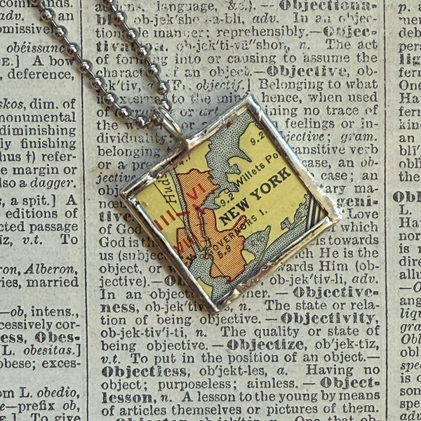 New York city vintage map, hand-soldered glass pendant