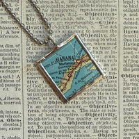 Havana Cuba, vintage map, hand-soldered glass pendant