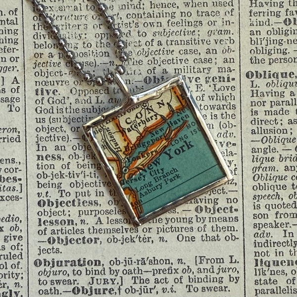 New York City, vintage map, hand-soldered glass pendant