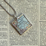 Boston vintage map, hand-soldered glass pendant