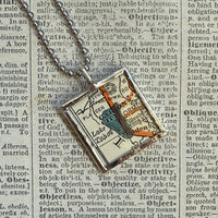Lake Tahoe, Virginia City, vintage map, hand-soldered glass pendant