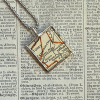 Lake Tahoe, Virginia City, vintage map, hand-soldered glass pendant