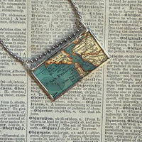 San Francisco, Oakland, Napa, Sonoma, vintage map, hand-soldered glass pendant