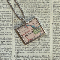 Amsterdam vintage map, hand-soldered glass pendant